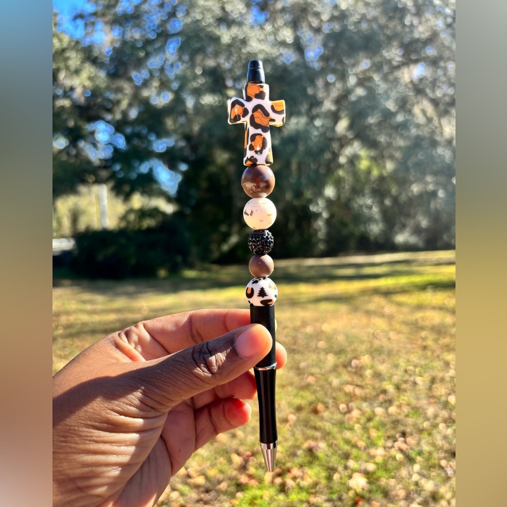 Handmade Beaded Pen with Cross Accent